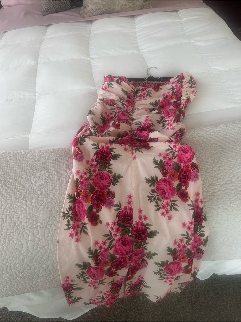 Anthropologie Strapless Pink Floral Ruched Sundress